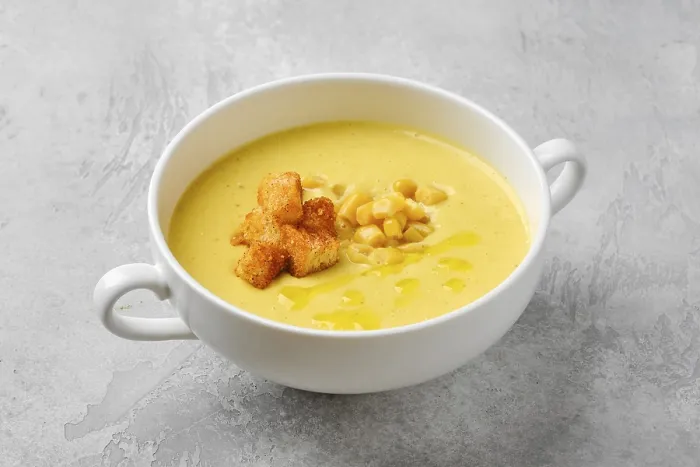 Framed Print : Mashed Corn Soup Puree with Croutons Print Framed Print : Mashed Corn Soup Puree with Croutons Print
