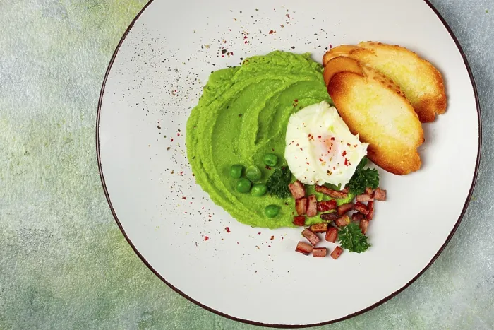 Framed Print : Mashed Peas with Boiled Egg, Fried Bacon Print Framed Print : Mashed Peas with Boiled Egg, Fried Bacon Print