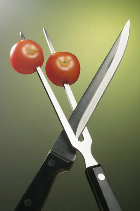 Framed Print : Meat Fork Holding Tomatoes Print