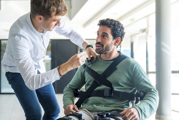 Framed Print : Mechanical Exoskeleton Print: Physiotherapy in Modern Hospital