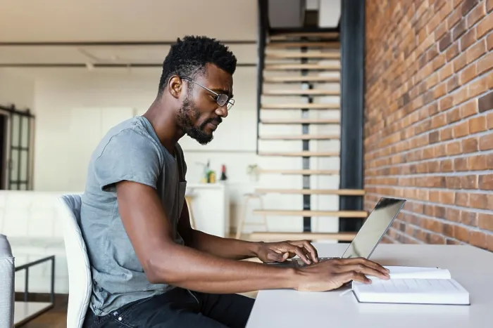 Framed Print : Medium Shot Man Working Desk Print Framed Print : Medium Shot Man Working Desk Print