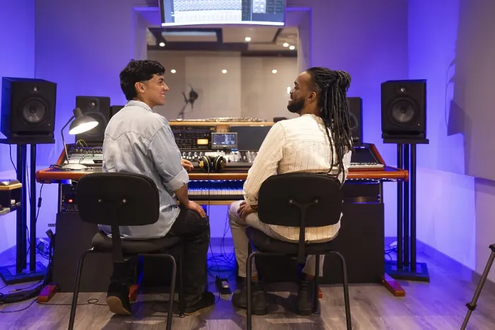 Framed Print : Two Men in a Professional Recording Studio Print Framed Print : Two Men in a Professional Recording Studio Print