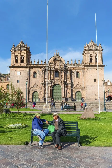 Framed Print : Two Men on a Bench in Cusco Cathedral Plaza Print Framed Print : Two Men on a Bench in Cusco Cathedral Plaza Print