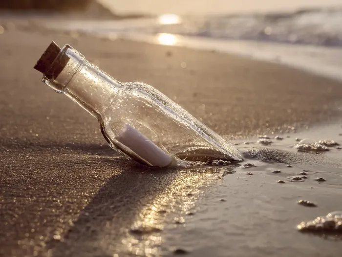 Framed Print : Message in a Bottle Print - Sunset Beach Scene Framed Print : Message in a Bottle Print - Sunset Beach Scene