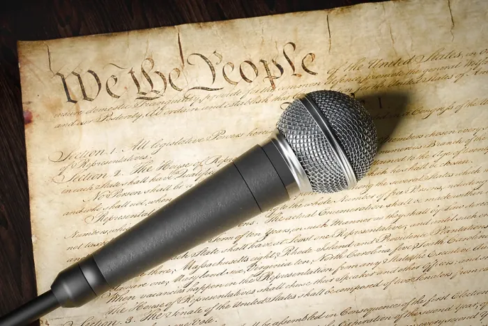 Framed Print : U.S. Constitution with Microphone Print Framed Print : U.S. Constitution with Microphone Print