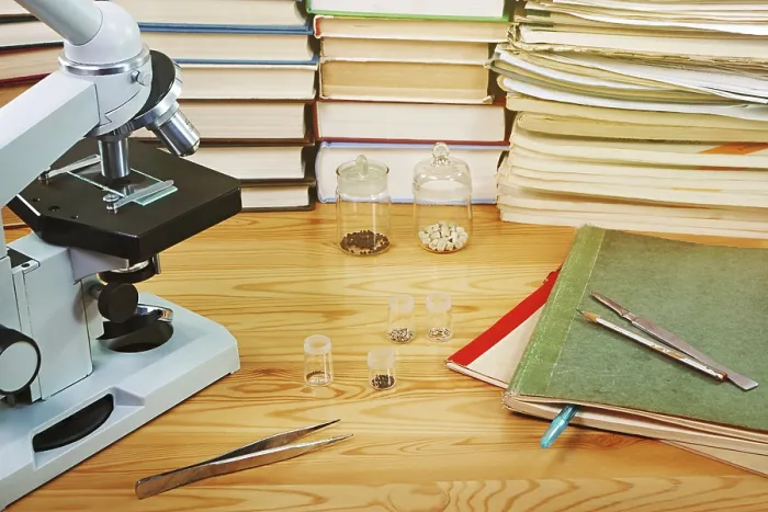 Framed Print : Microscope and Seed Specimens Print Framed Print : Microscope and Seed Specimens Print