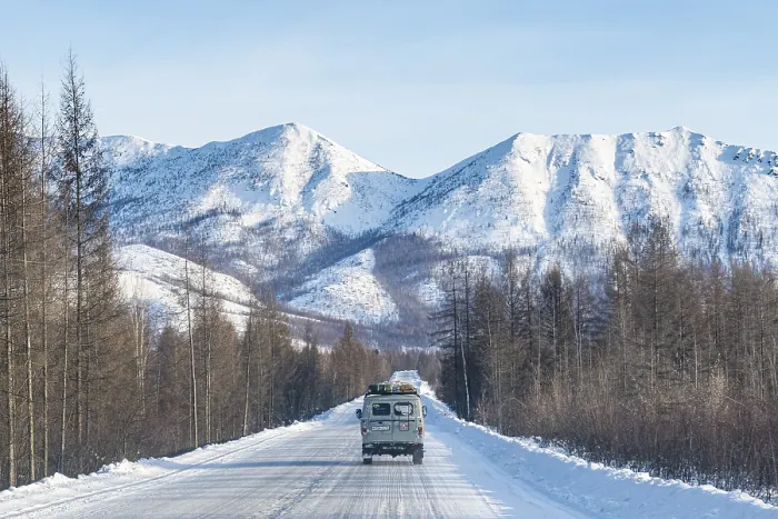 Framed Print : Minivan driving on the Road of Bones Print, Russia Framed Print : Minivan driving on the Road of Bones Print, Russia