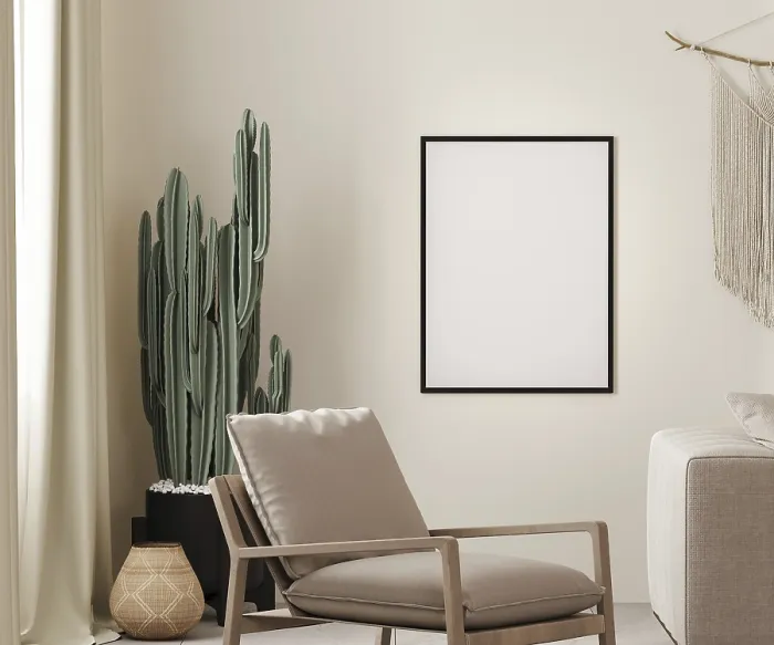 Framed Print : Boho Interior Print with Beige Wall and Cactus Framed Print : Boho Interior Print with Beige Wall and Cactus