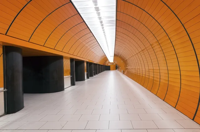 Framed Print : Modern Underground Corridor Interior Print Framed Print : Modern Underground Corridor Interior Print