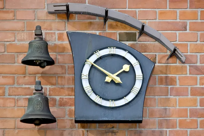 Framed Print : Modern Wall Clock and Two Bells Print, Copenhagen Framed Print : Modern Wall Clock and Two Bells Print, Copenhagen