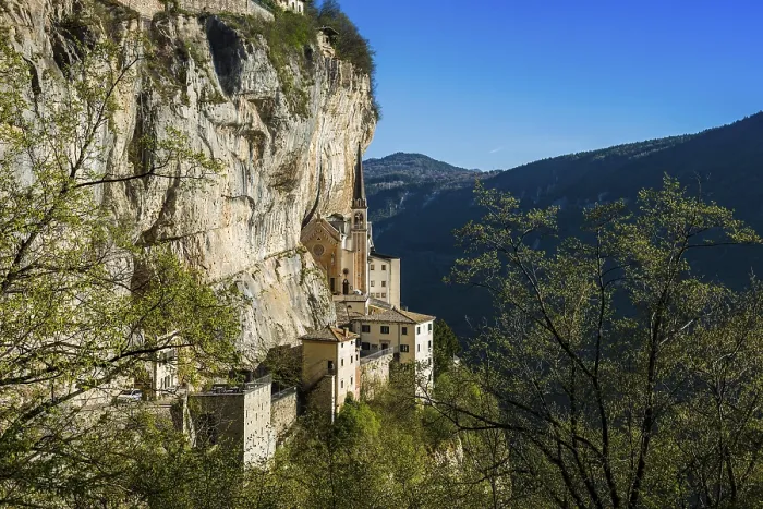 Framed Print : Monastery on a slope in a gorge Print, Veneto, Italy Framed Print : Monastery on a slope in a gorge Print, Veneto, Italy
