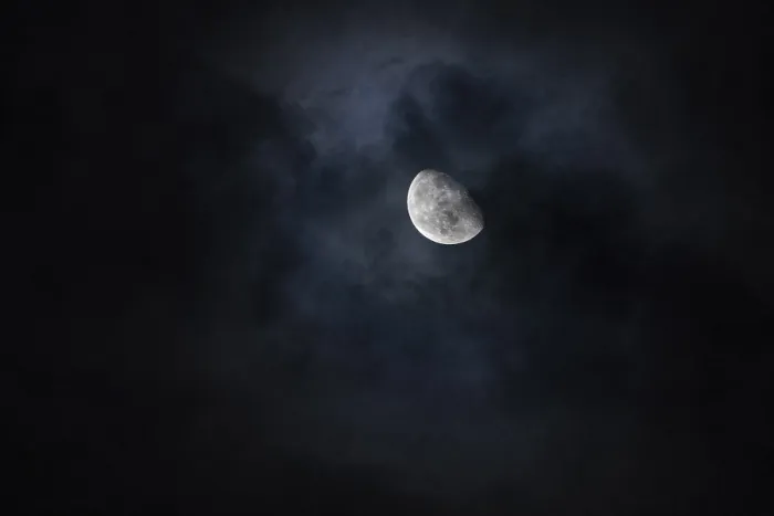Framed Print : Moon in the Night Sky with Clouds Print, Lower Austria