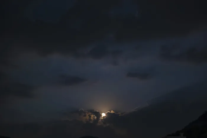 Framed Print : Moonlight in Cloudscape at Night Print, Lugano, Ticino Framed Print : Moonlight in Cloudscape at Night Print, Lugano, Ticino