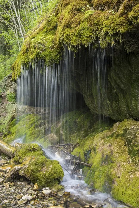 Framed Print : Moss-covered rocks and waterfall print, Wutach Gorge, Germany Framed Print : Moss-covered rocks and waterfall print, Wutach Gorge, Germany