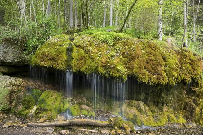 Framed Print : Moss-covered rocks and waterfall Print, Wutach Gorge, Germany Framed Print : Moss-covered rocks and waterfall Print, Wutach Gorge, Germany