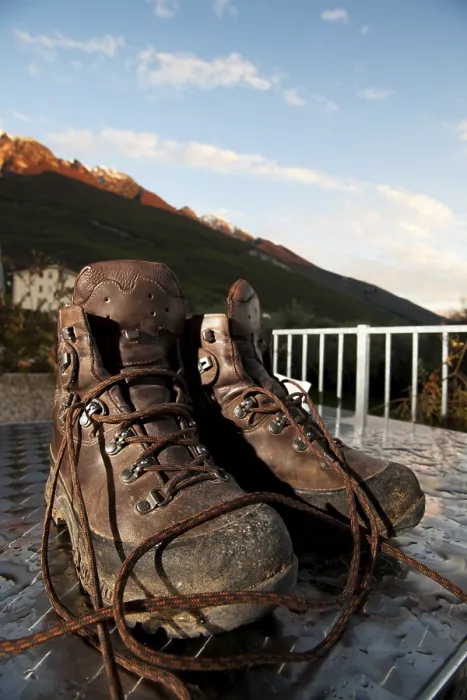 Framed Print : Mountain Boots Print on Table Framed Print : Mountain Boots Print on Table