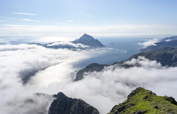Framed Print : Mountain Peaks Above the Clouds Print, Lofoten Norway Framed Print : Mountain Peaks Above the Clouds Print, Lofoten Norway