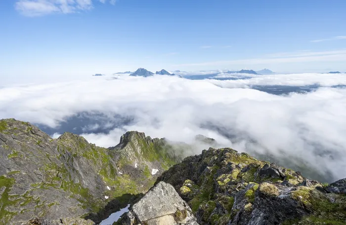 Framed Print : Mountain Peaks Above the Clouds Print, Lofoten Norway Framed Print : Mountain Peaks Above the Clouds Print, Lofoten Norway