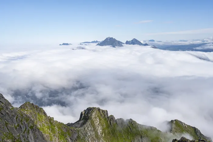 Framed Print : Mountain Peaks Above the Clouds Print, Lofoten Norway Framed Print : Mountain Peaks Above the Clouds Print, Lofoten Norway