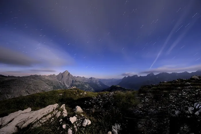 Framed Print : Mountain Range Under Full Moon and Star Trails Print, Hinterhornbach, Austria Framed Print : Mountain Range Under Full Moon and Star Trails Print, Hinterhornbach, Austria
