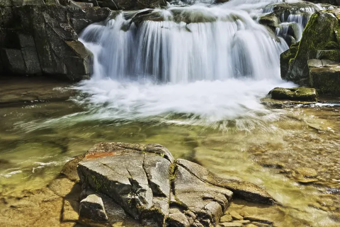 Framed Print : Mountain River with Waterfall Print Framed Print : Mountain River with Waterfall Print