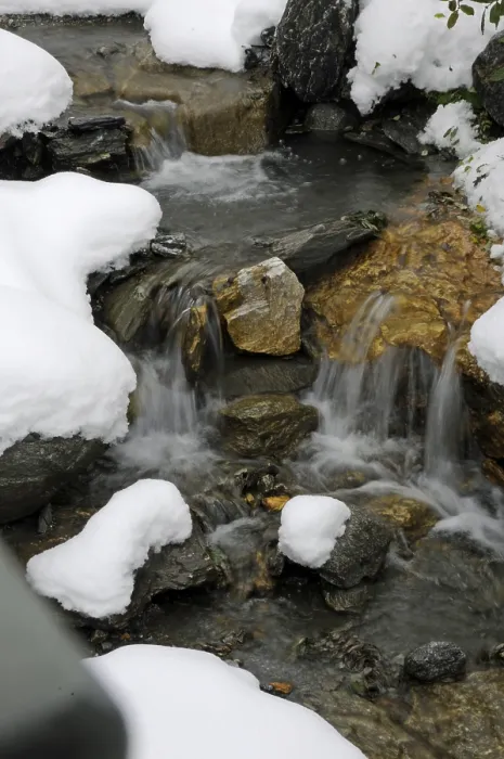 Framed Print : Mountain Stream in Winter Print - Steep Snowy Landscape Framed Print : Mountain Stream in Winter Print - Steep Snowy Landscape