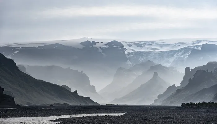 Framed Print : Mountain Valley Print: Krossa River, Myrdalsjokull Glacier Framed Print : Mountain Valley Print: Krossa River, Myrdalsjokull Glacier