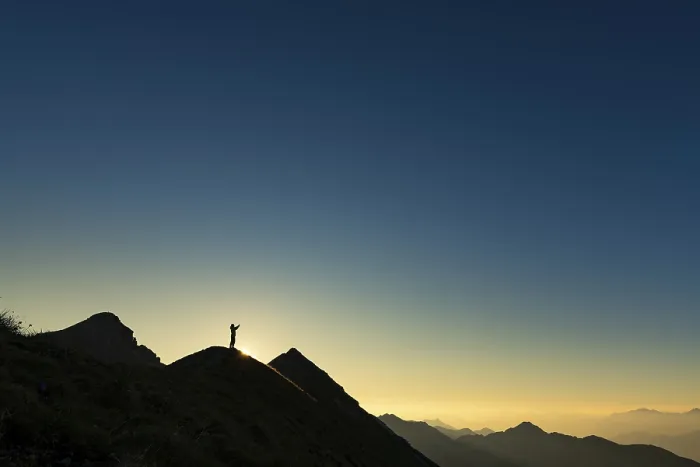 Framed Print : Mountaineer on Summit Ridge Print, Ammergau Alps, Austria Framed Print : Mountaineer on Summit Ridge Print, Ammergau Alps, Austria