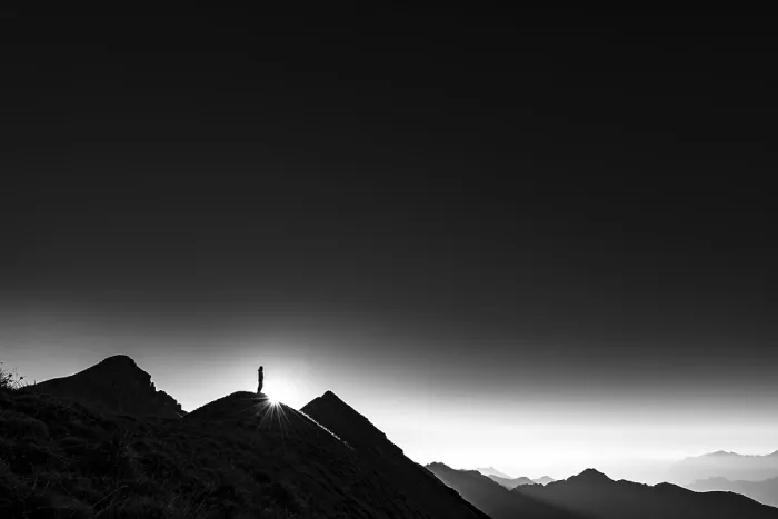 Framed Print : Mountaineer on Summit Ridge Print, Ammergau Alps, Austria Framed Print : Mountaineer on Summit Ridge Print, Ammergau Alps, Austria