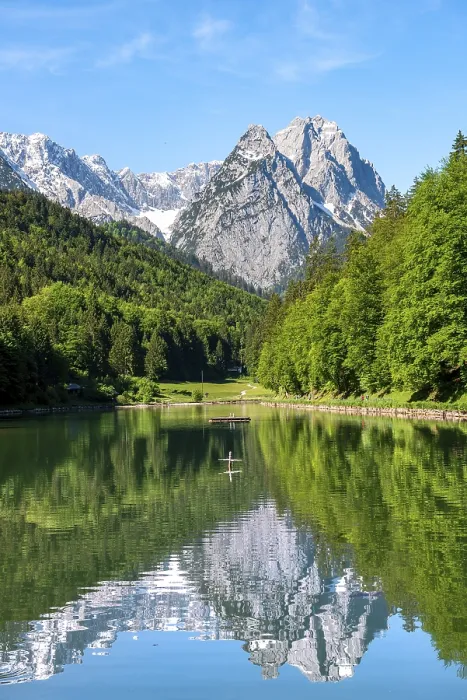 Framed Print : Mountains Reflected in Rieersee Lake Print Framed Print : Mountains Reflected in Rieersee Lake Print