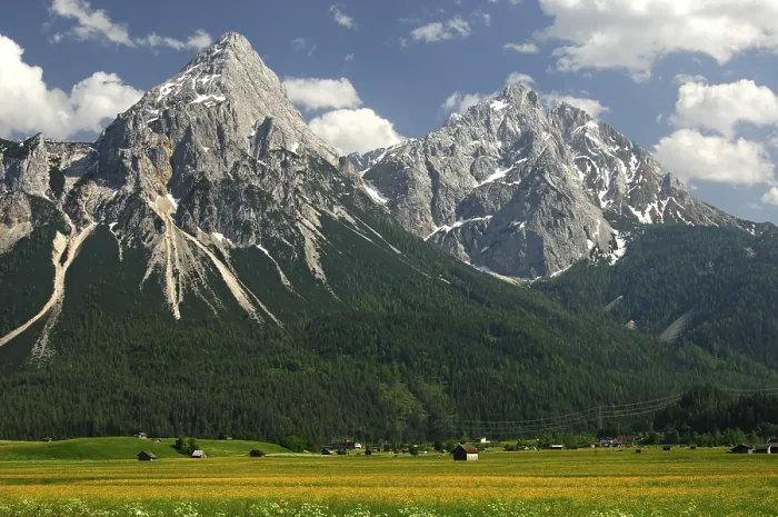 Framed Print : Mt. Ehrwalder Sonnenspitze and Mt. Gruenstein Print, Tyrol, Austria