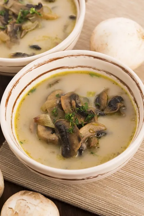 Framed Print : Mushroom Soup Print on Table Framed Print : Mushroom Soup Print on Table