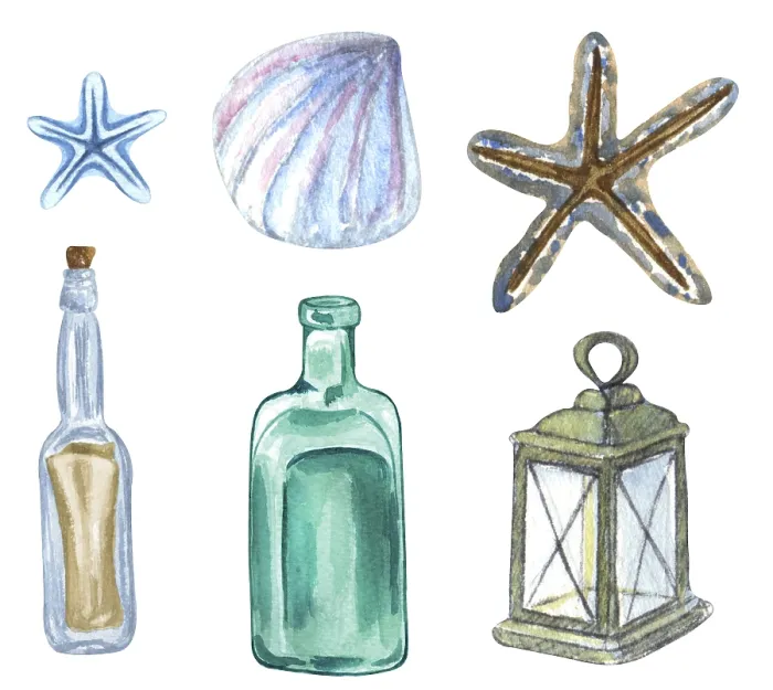 Framed Print : Nautical Elements Watercolor Print Framed Print : Nautical Elements Watercolor Print
