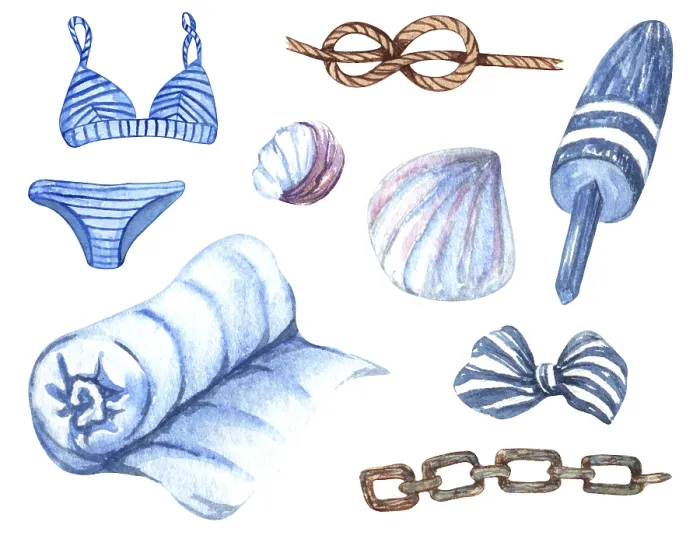 Framed Print : Nautical Elements Watercolor Print Framed Print : Nautical Elements Watercolor Print