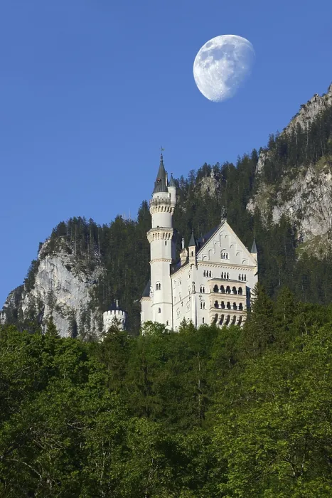 Framed Print : Neuschwanstein Castle Print with Moon, Bavaria, Germany Framed Print : Neuschwanstein Castle Print with Moon, Bavaria, Germany
