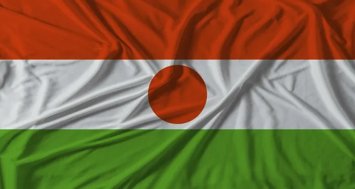Framed Print : Niger Flag Print with Fabric Texture Background Framed Print : Niger Flag Print with Fabric Texture Background