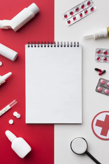 Framed Print : Empty Notepad Surrounded by Pills Print Framed Print : Empty Notepad Surrounded by Pills Print