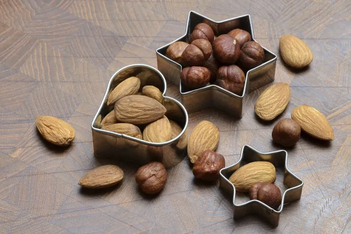 Framed Print : Nuts and Cookie Cutters Print with Almonds and Hazelnuts Framed Print : Nuts and Cookie Cutters Print with Almonds and Hazelnuts