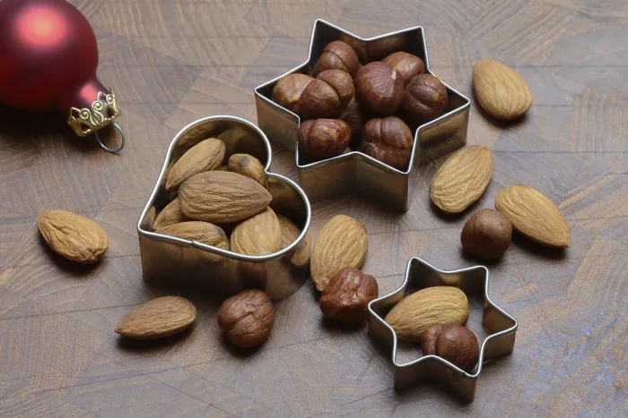 Framed Print : Nuts and Cookie Cutters Print - Almonds and Hazelnuts Framed Print : Nuts and Cookie Cutters Print - Almonds and Hazelnuts