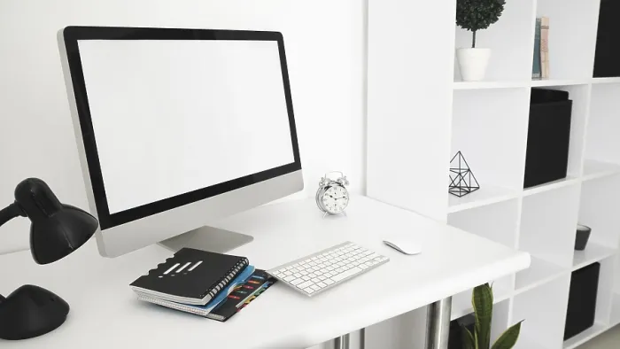 Framed Print : Office Desk with Computer Screen Print Framed Print : Office Desk with Computer Screen Print