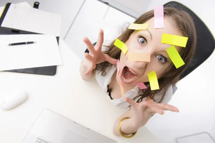 Framed Print : Office Worker with Post-its Print Framed Print : Office Worker with Post-its Print