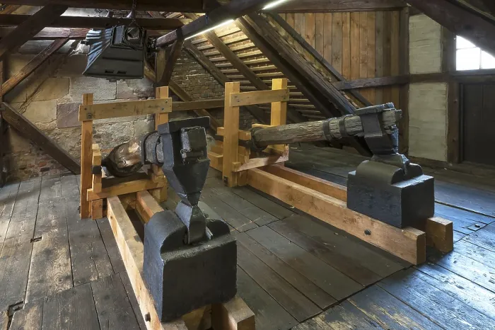 Framed Print : Old Blacksmith's Hammers and Bellow Print, Lauf, Germany Framed Print : Old Blacksmith's Hammers and Bellow Print, Lauf, Germany