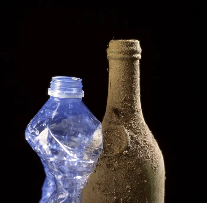 Framed Print : Old Glass Bottle vs Plastic Bottle Studio Print Framed Print : Old Glass Bottle vs Plastic Bottle Studio Print