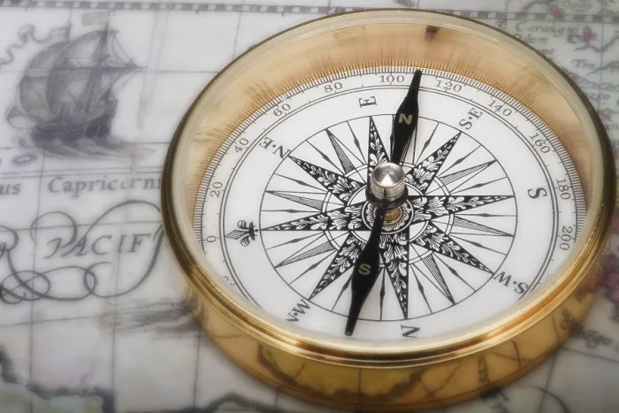 Framed Print : Old Fashioned Compass Print on Antique Map Framed Print : Old Fashioned Compass Print on Antique Map
