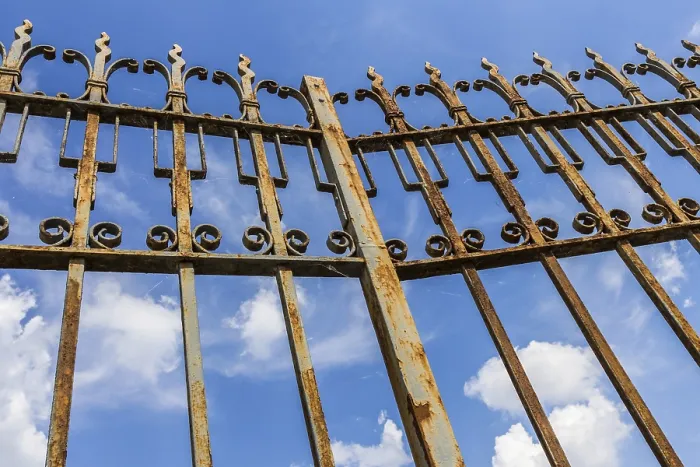 Framed Print : Rusty Old Gate Print with Blue Sky Background Framed Print : Rusty Old Gate Print with Blue Sky Background