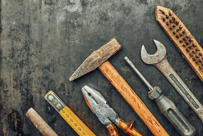 Framed Print : Print of Old Hardware Tools: Wrench, Screwdriver and More Framed Print : Print of Old Hardware Tools: Wrench, Screwdriver and More