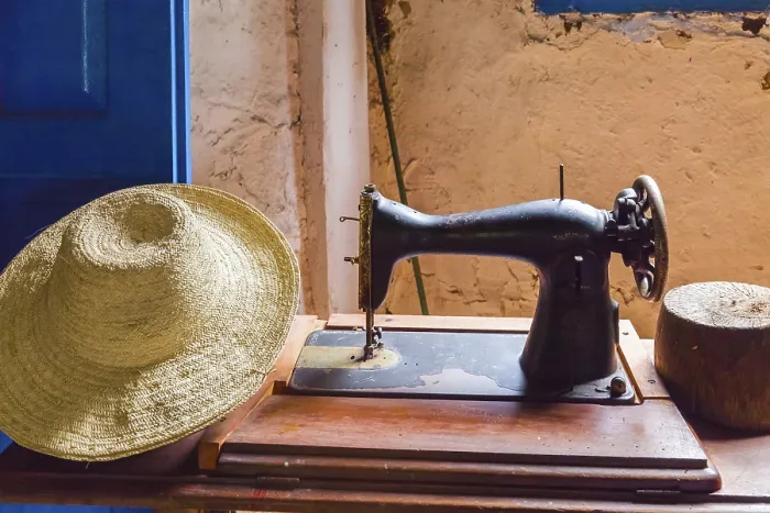 Framed Print : Old Sewing Machine and Straw Hat Print Framed Print : Old Sewing Machine and Straw Hat Print