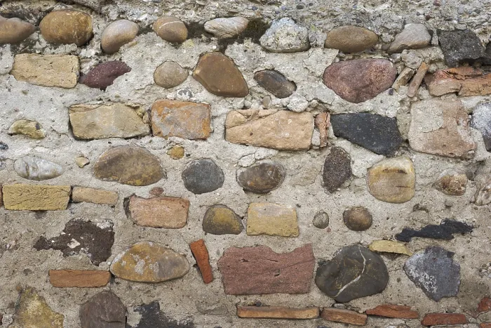 Framed Print : Old Wall Built with Different Stones and Bricks Print, France