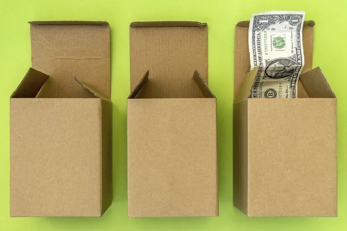 Framed Print : Three Open Boxes and Dollar Bulging Out Print Framed Print : Three Open Boxes and Dollar Bulging Out Print