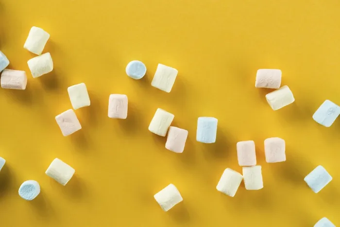 Framed Print : Colourful Marshmallows Print on Orange Background Framed Print : Colourful Marshmallows Print on Orange Background